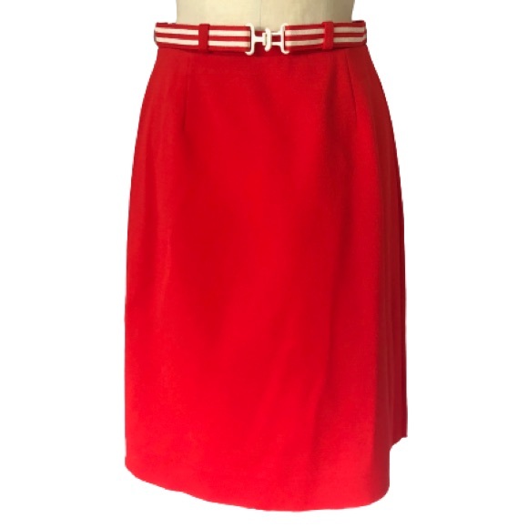 Vintage 70s Red Belted A-Line ILGWU USA Made Midi Skirt - Picture 1 of 14